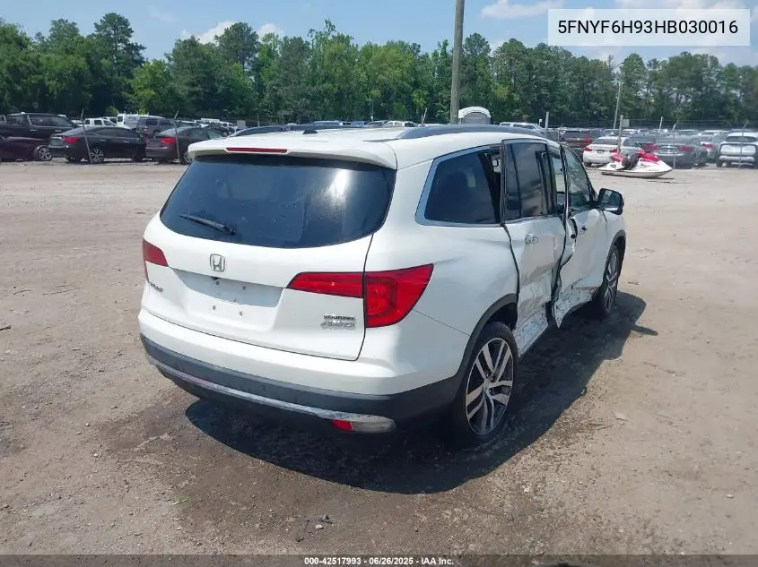 2017 Honda Pilot Touring VIN: 5FNYF6H93HB030016 Lot: 42517993