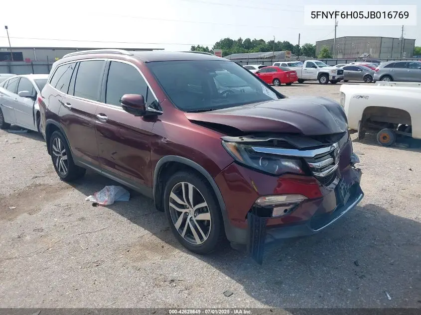 2018 Honda Pilot Elite VIN: 5FNYF6H05JB016769 Lot: 42628649