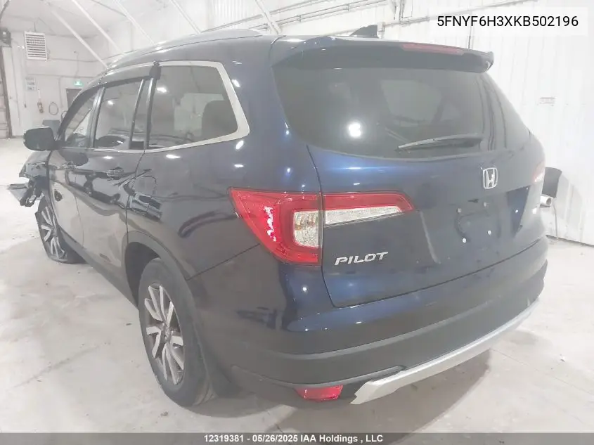 2019 Honda Pilot Ex VIN: 5FNYF6H3XKB502196 Lot: 12319381