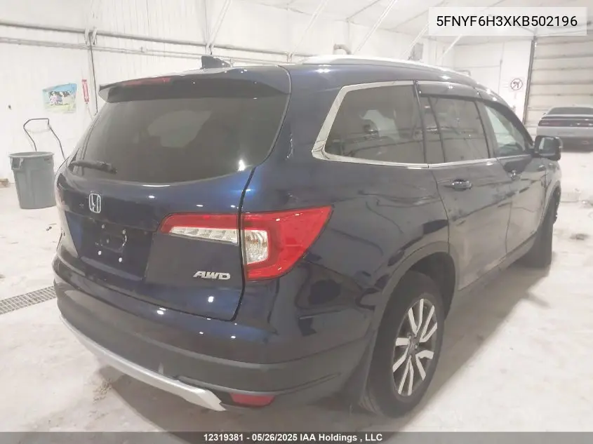 2019 Honda Pilot Ex VIN: 5FNYF6H3XKB502196 Lot: 12319381