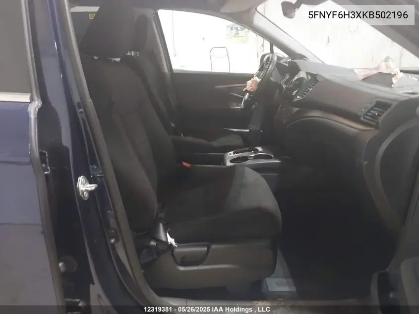 2019 Honda Pilot Ex VIN: 5FNYF6H3XKB502196 Lot: 12319381