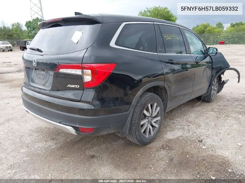 2020 Honda Pilot Awd Ex-L VIN: 5FNYF6H57LB059332 Lot: 42614422