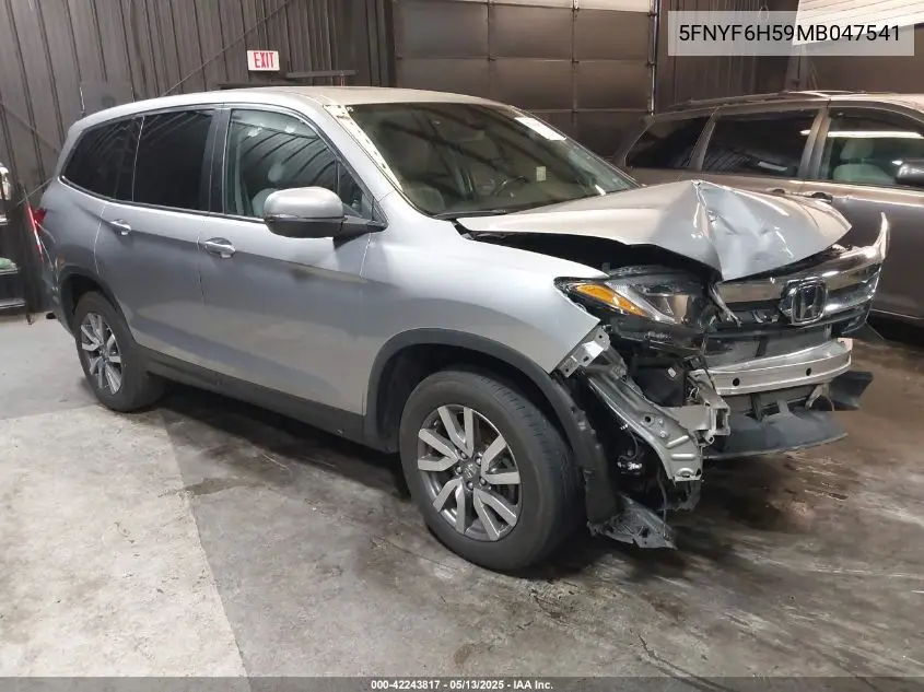 2021 Honda Pilot Awd Ex-L VIN: 5FNYF6H59MB047541 Lot: 42243817
