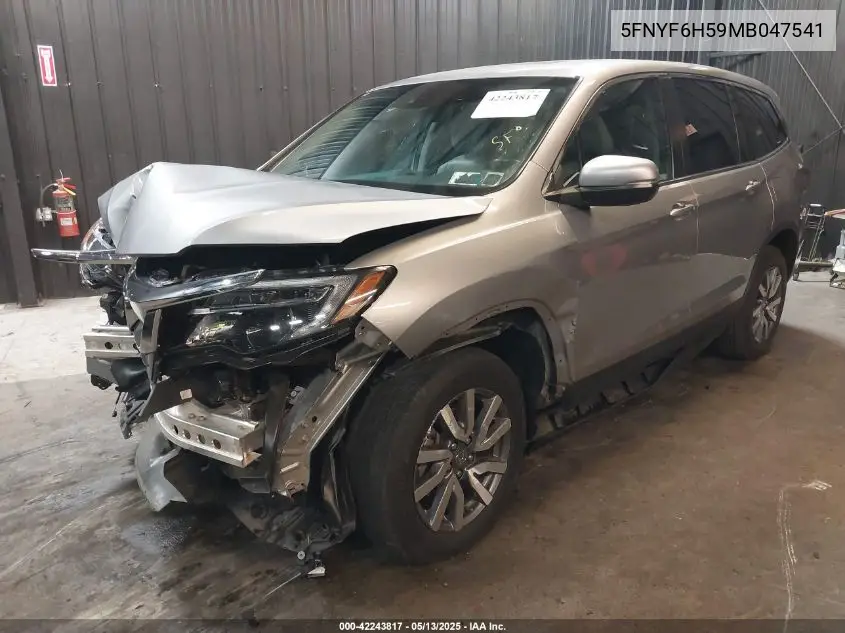 2021 Honda Pilot Awd Ex-L VIN: 5FNYF6H59MB047541 Lot: 42243817