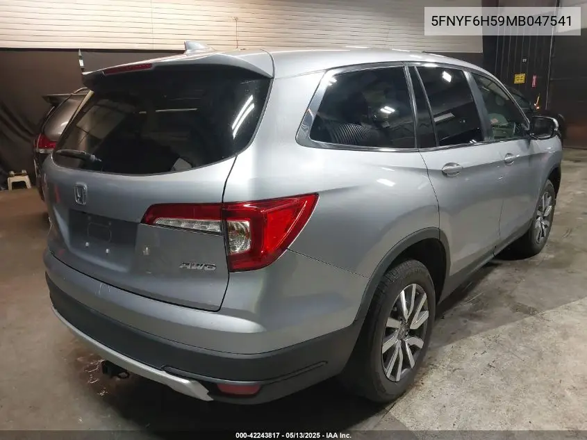 2021 Honda Pilot Awd Ex-L VIN: 5FNYF6H59MB047541 Lot: 42243817