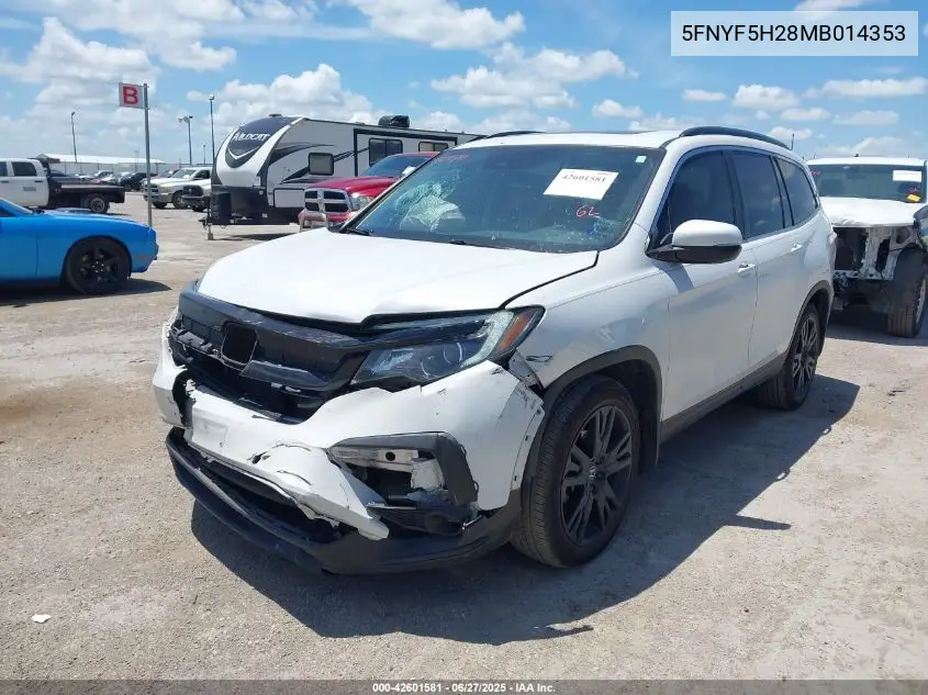 2021 Honda Pilot 2Wd Special Edition VIN: 5FNYF5H28MB014353 Lot: 42601581