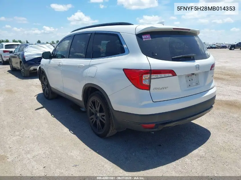 2021 Honda Pilot 2Wd Special Edition VIN: 5FNYF5H28MB014353 Lot: 42601581