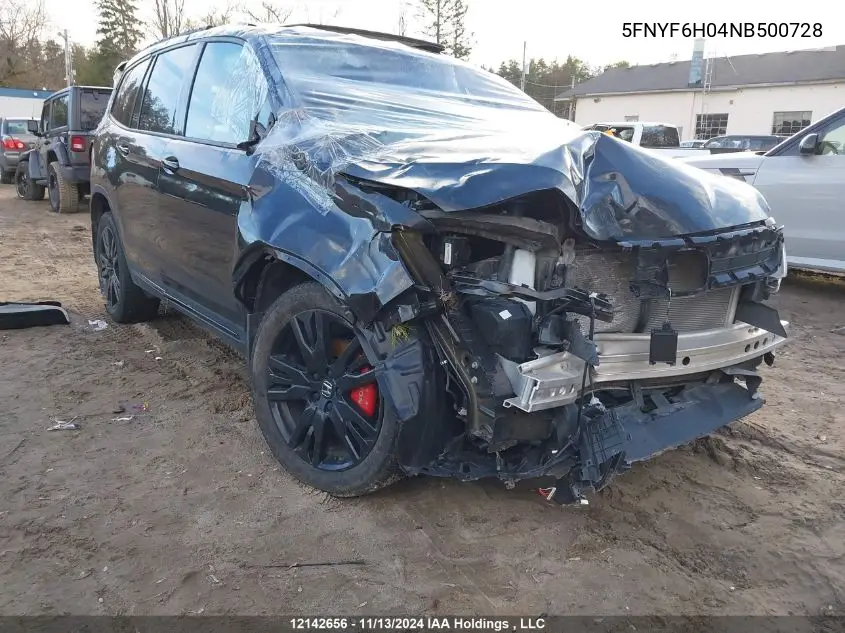 2022 Honda Pilot VIN: 5FNYF6H04NB500728 Lot: 12142656