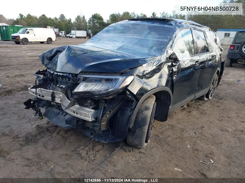 2022 Honda Pilot VIN: 5FNYF6H04NB500728 Lot: 12142656