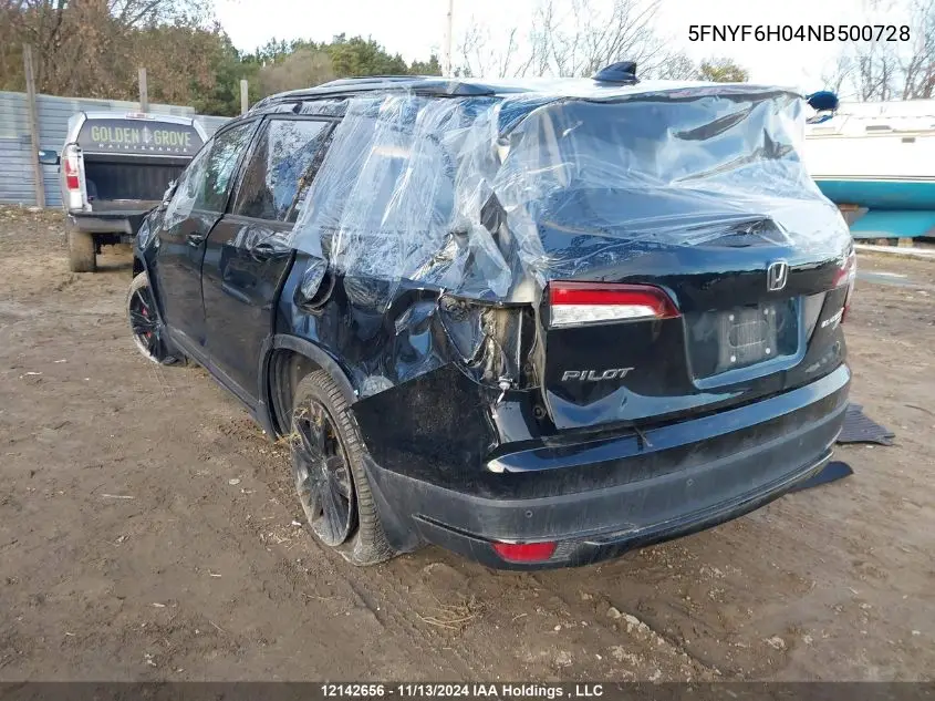 2022 Honda Pilot VIN: 5FNYF6H04NB500728 Lot: 12142656