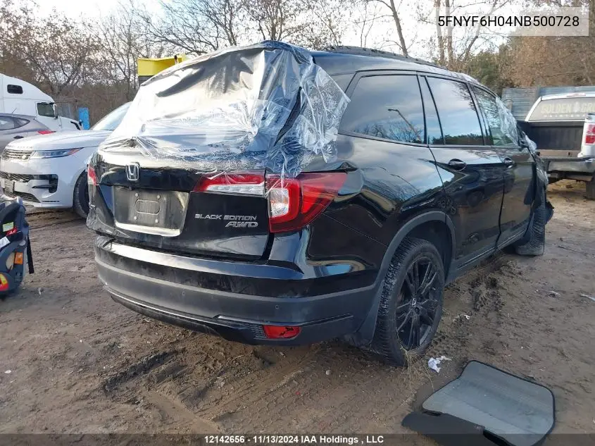 2022 Honda Pilot VIN: 5FNYF6H04NB500728 Lot: 12142656