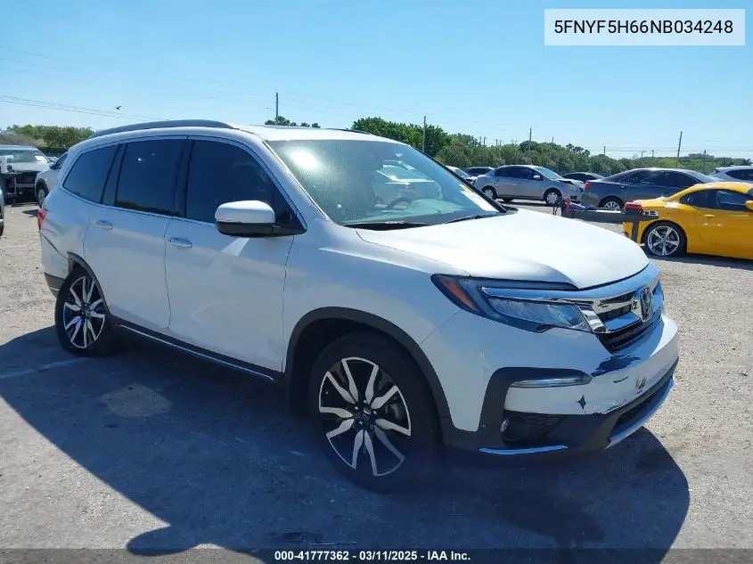 2022 Honda Pilot 2Wd Touring 7 Passenger VIN: 5FNYF5H66NB034248 Lot: 41777362