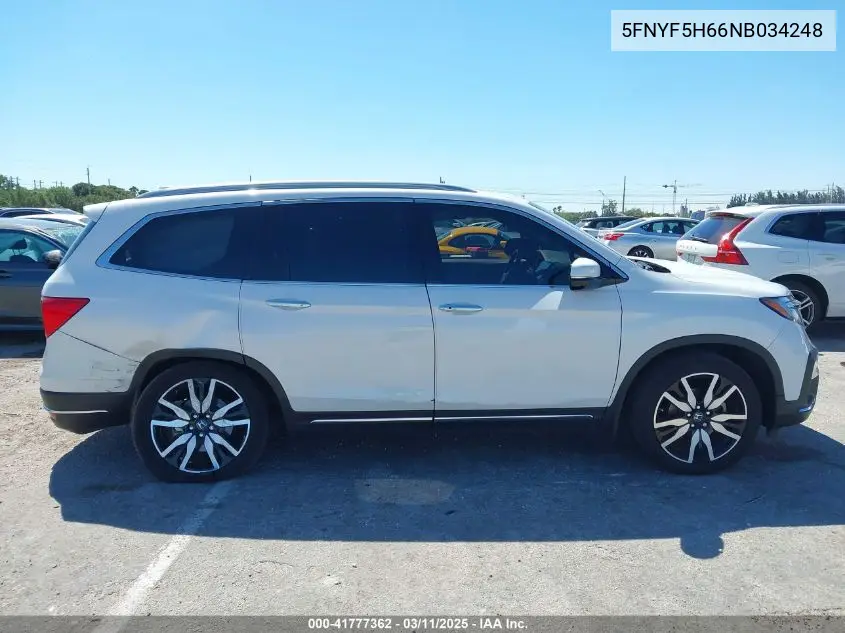 2022 Honda Pilot 2Wd Touring 7 Passenger VIN: 5FNYF5H66NB034248 Lot: 41777362