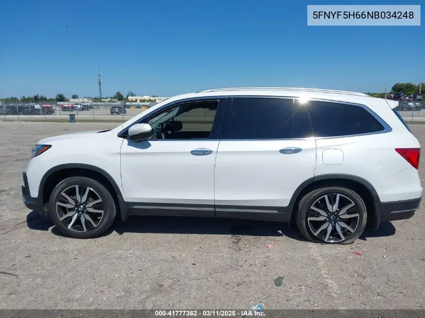 2022 Honda Pilot 2Wd Touring 7 Passenger VIN: 5FNYF5H66NB034248 Lot: 41777362