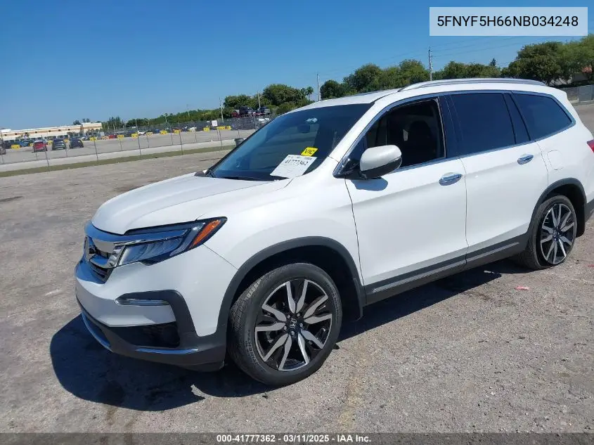 2022 Honda Pilot 2Wd Touring 7 Passenger VIN: 5FNYF5H66NB034248 Lot: 41777362