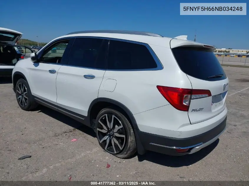 2022 Honda Pilot 2Wd Touring 7 Passenger VIN: 5FNYF5H66NB034248 Lot: 41777362