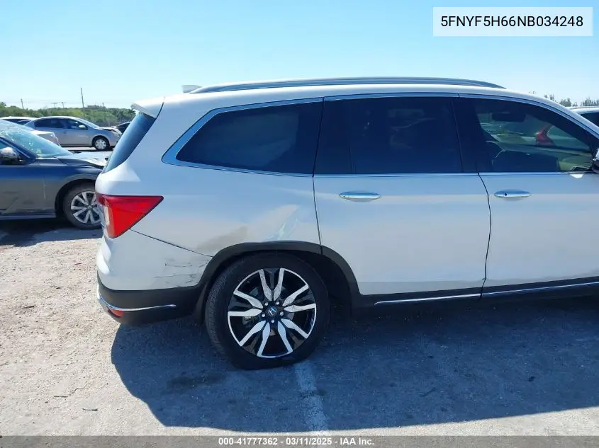 2022 Honda Pilot 2Wd Touring 7 Passenger VIN: 5FNYF5H66NB034248 Lot: 41777362