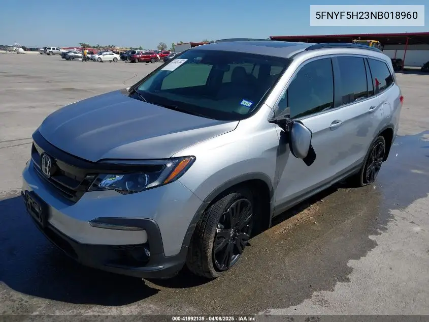 2022 Honda Pilot 2Wd Special Edition VIN: 5FNYF5H23NB018960 Lot: 41992139