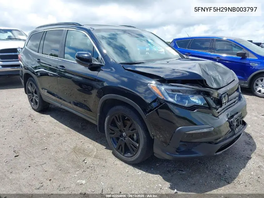 2022 Honda Pilot 2Wd Special Edition VIN: 5FNYF5H29NB003797 Lot: 42254806