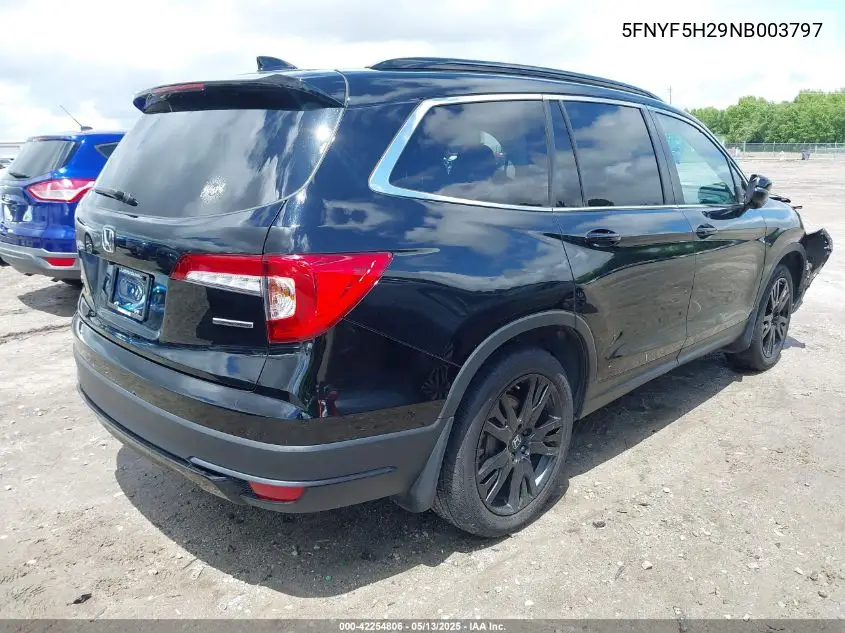 2022 Honda Pilot 2Wd Special Edition VIN: 5FNYF5H29NB003797 Lot: 42254806