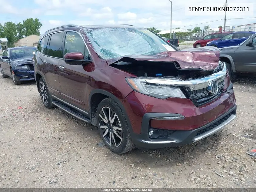 2022 Honda Pilot Awd Elite VIN: 5FNYF6H0XNB072311 Lot: 42591027