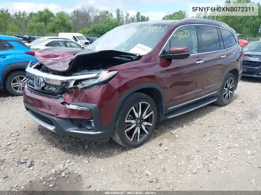 2022 Honda Pilot Awd Elite VIN: 5FNYF6H0XNB072311 Lot: 42591027