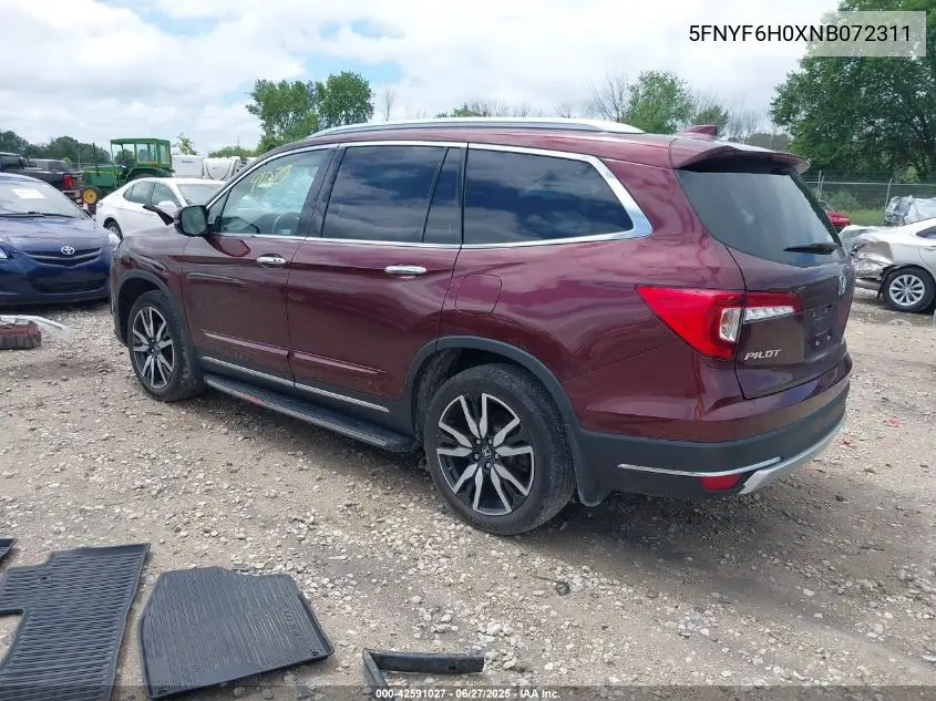 2022 Honda Pilot Awd Elite VIN: 5FNYF6H0XNB072311 Lot: 42591027
