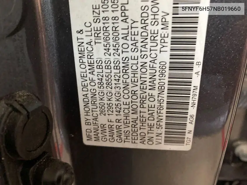 2022 Honda Pilot Exl VIN: 5FNYF6H57NB019660 Lot: 42611787