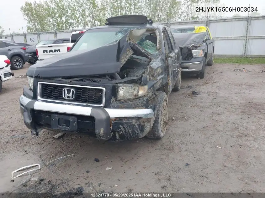 2006 Honda Ridgeline Rtl VIN: 2HJYK16506H003034 Lot: 12323770