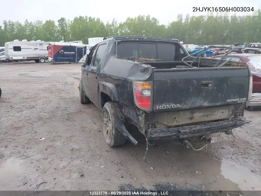 2006 Honda Ridgeline Rtl VIN: 2HJYK16506H003034 Lot: 12323770