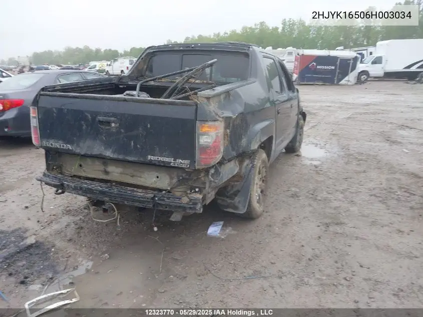 2006 Honda Ridgeline Rtl VIN: 2HJYK16506H003034 Lot: 12323770