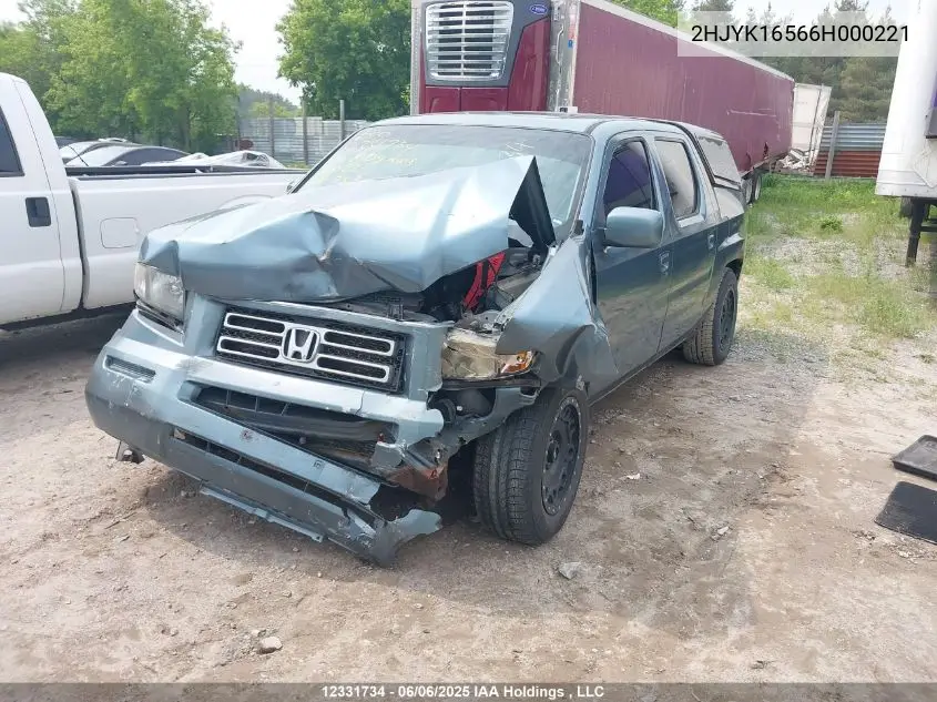2006 Honda Ridgeline Ex-L VIN: 2HJYK16566H000221 Lot: 12331734