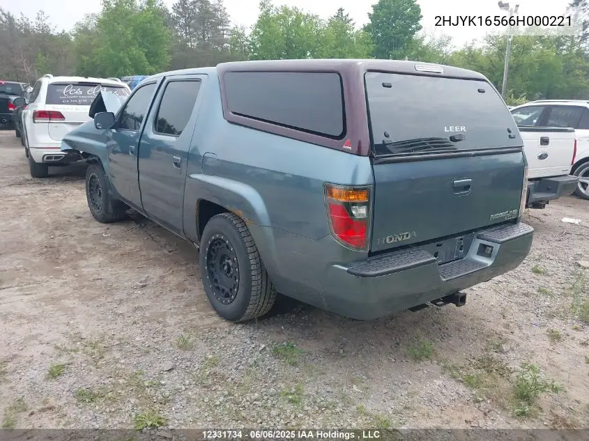 2006 Honda Ridgeline Ex-L VIN: 2HJYK16566H000221 Lot: 12331734