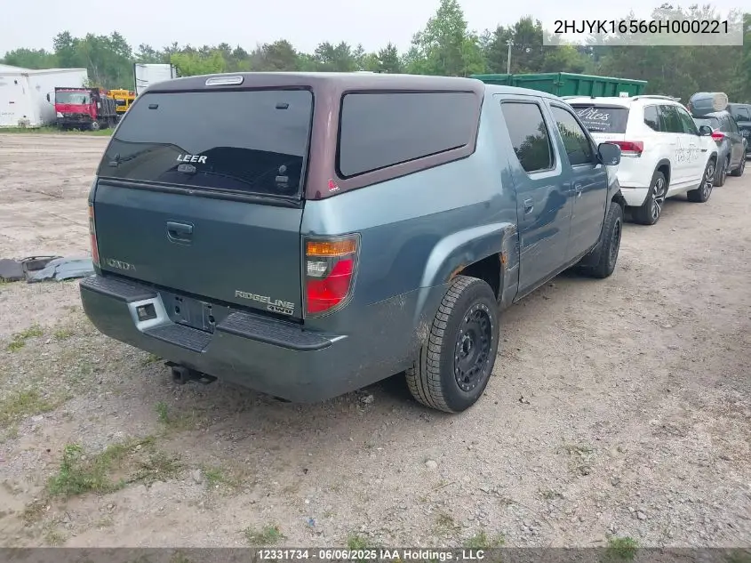 2006 Honda Ridgeline Ex-L VIN: 2HJYK16566H000221 Lot: 12331734