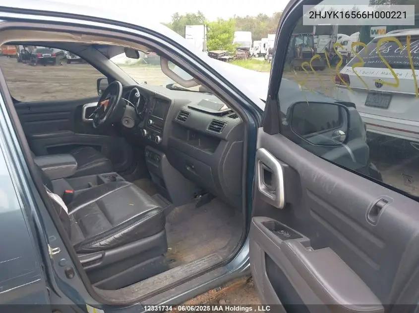 2006 Honda Ridgeline Ex-L VIN: 2HJYK16566H000221 Lot: 12331734