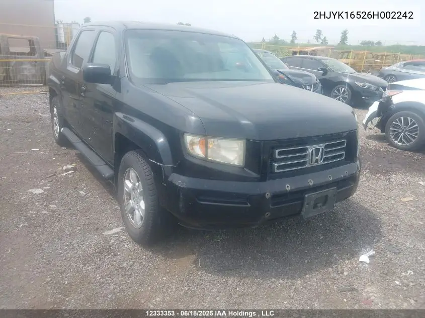 2006 Honda Ridgeline Rtl VIN: 2HJYK16526H002242 Lot: 12333353
