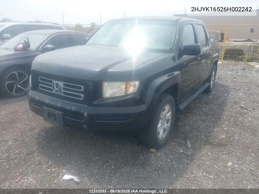 2006 Honda Ridgeline Rtl VIN: 2HJYK16526H002242 Lot: 12333353
