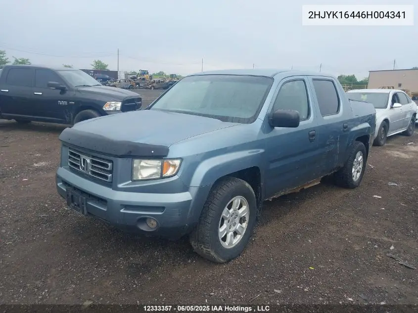 2006 Honda Ridgeline Rts VIN: 2HJYK16446H004341 Lot: 12333357