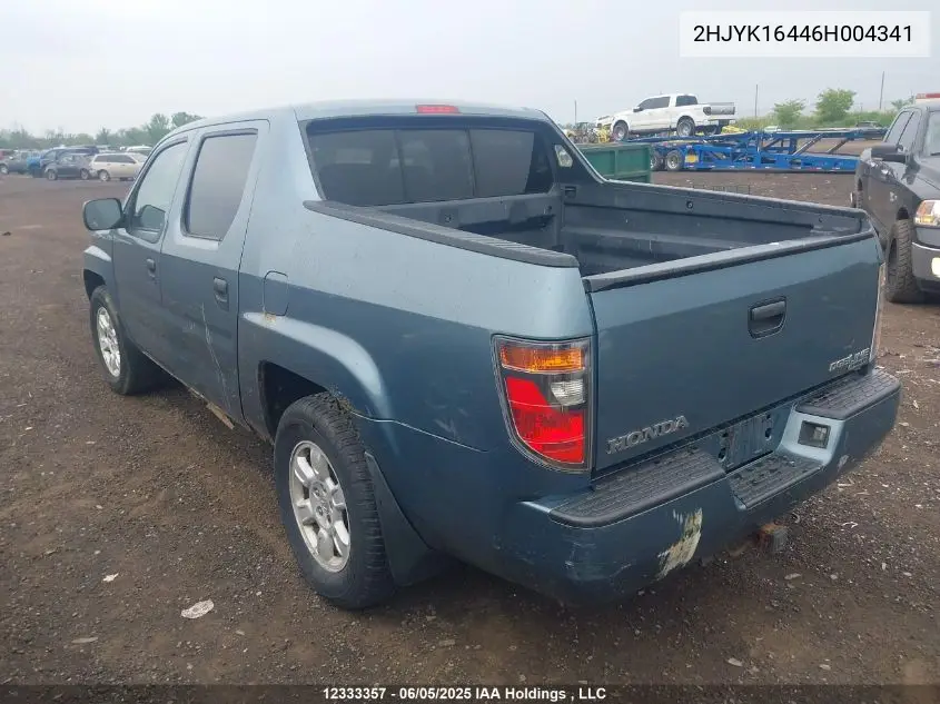 2006 Honda Ridgeline Rts VIN: 2HJYK16446H004341 Lot: 12333357