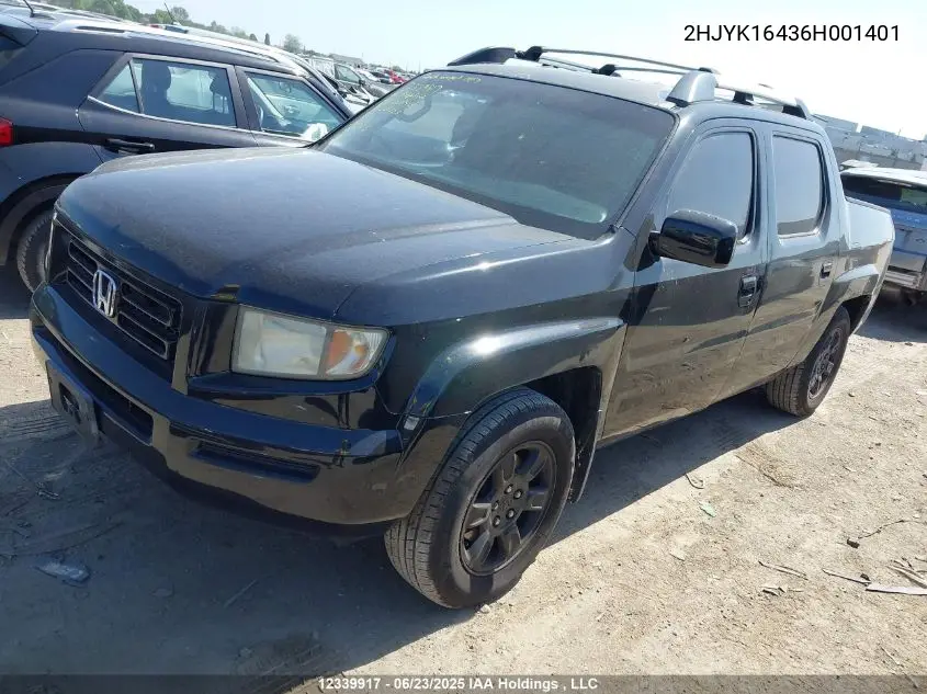 2006 Honda Ridgeline Rts VIN: 2HJYK16436H001401 Lot: 12339917