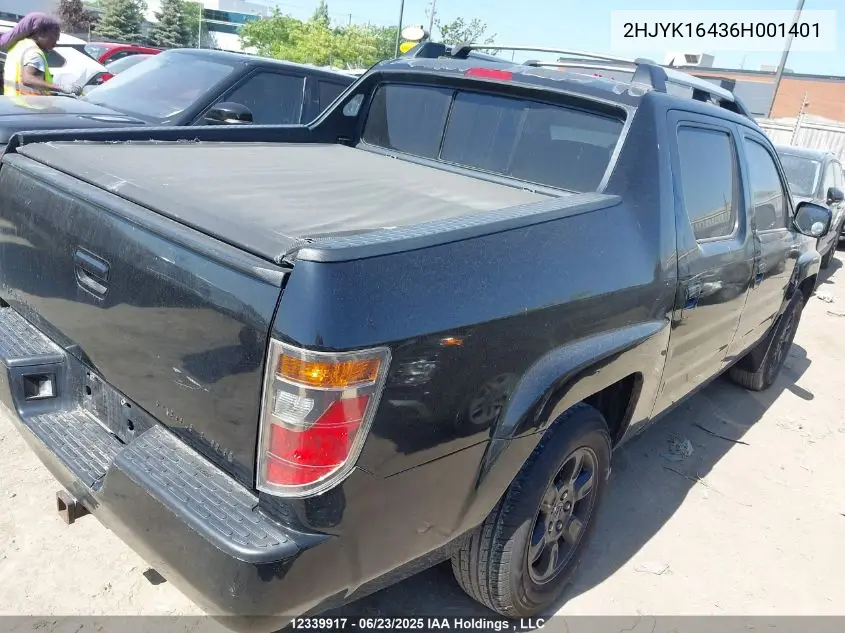 2006 Honda Ridgeline Rts VIN: 2HJYK16436H001401 Lot: 12339917