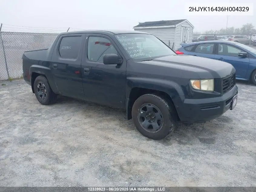 2006 Honda Ridgeline Lx VIN: 2HJYK16436H004329 Lot: 12339923