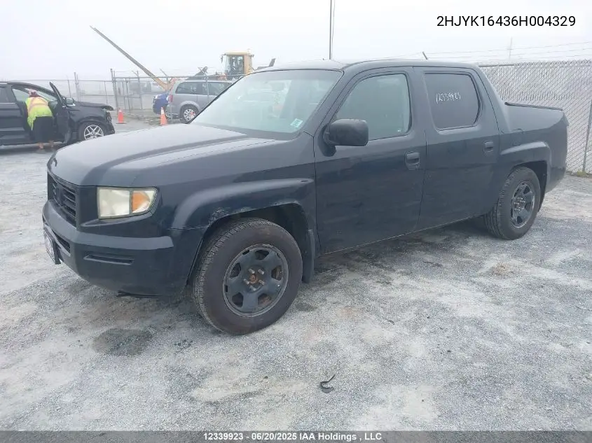 2006 Honda Ridgeline Lx VIN: 2HJYK16436H004329 Lot: 12339923
