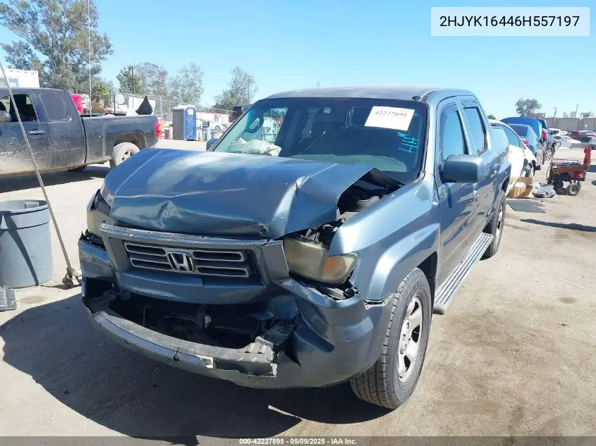 2006 Honda Ridgeline Rts VIN: 2HJYK16446H557197 Lot: 42227895