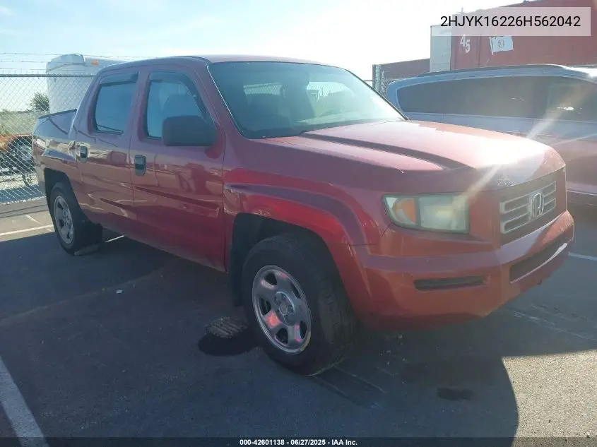 2006 Honda Ridgeline Rt VIN: 2HJYK16226H562042 Lot: 42601138