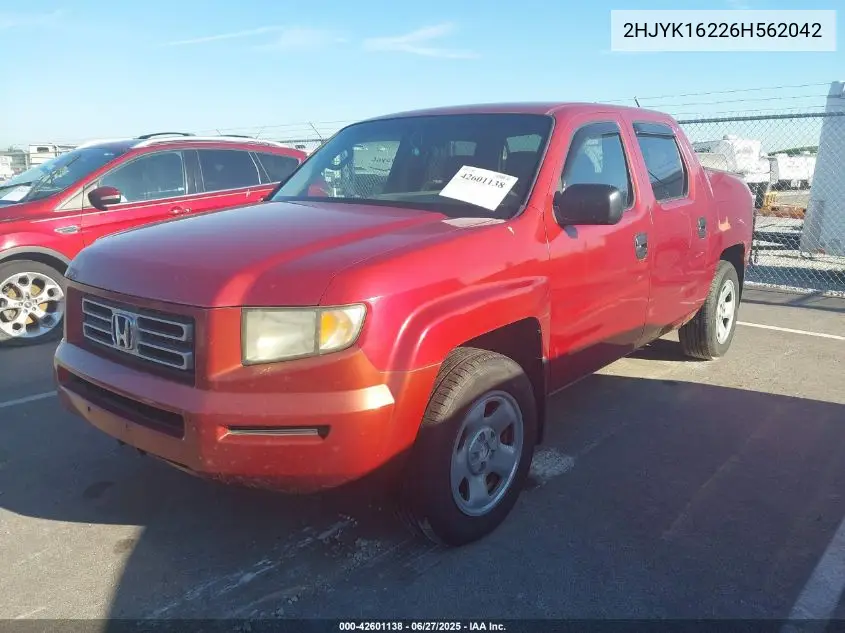 2006 Honda Ridgeline Rt VIN: 2HJYK16226H562042 Lot: 42601138