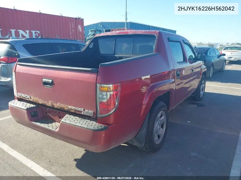 2006 Honda Ridgeline Rt VIN: 2HJYK16226H562042 Lot: 42601138