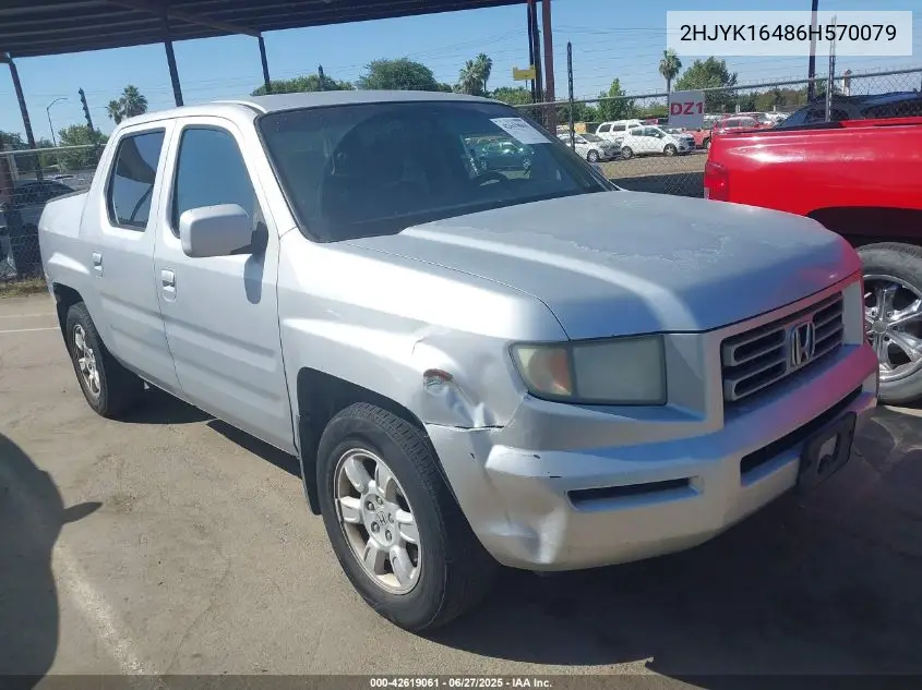 2006 Honda Ridgeline Rts VIN: 2HJYK16486H570079 Lot: 42619061