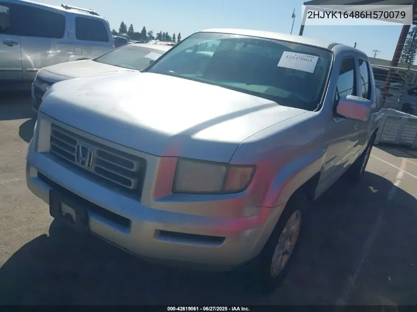 2006 Honda Ridgeline Rts VIN: 2HJYK16486H570079 Lot: 42619061