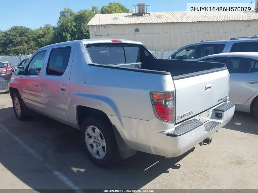 2006 Honda Ridgeline Rts VIN: 2HJYK16486H570079 Lot: 42619061